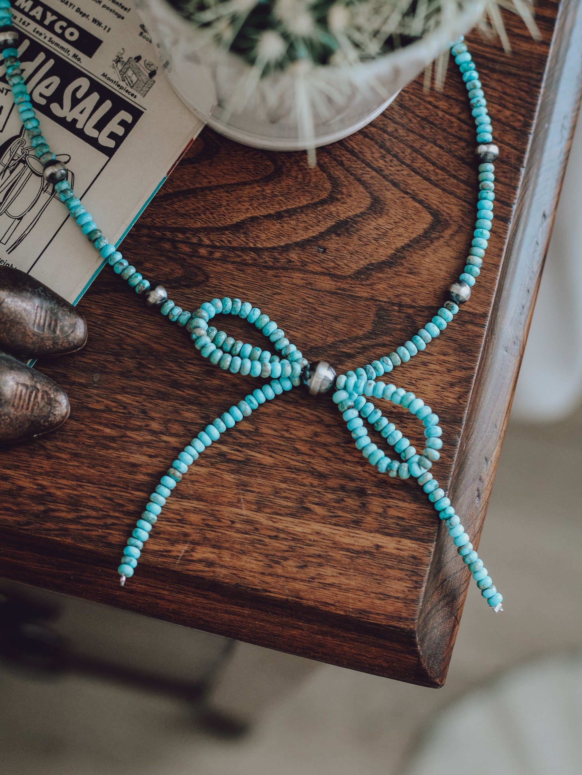 Turquoise & Pearl • Bow Necklace