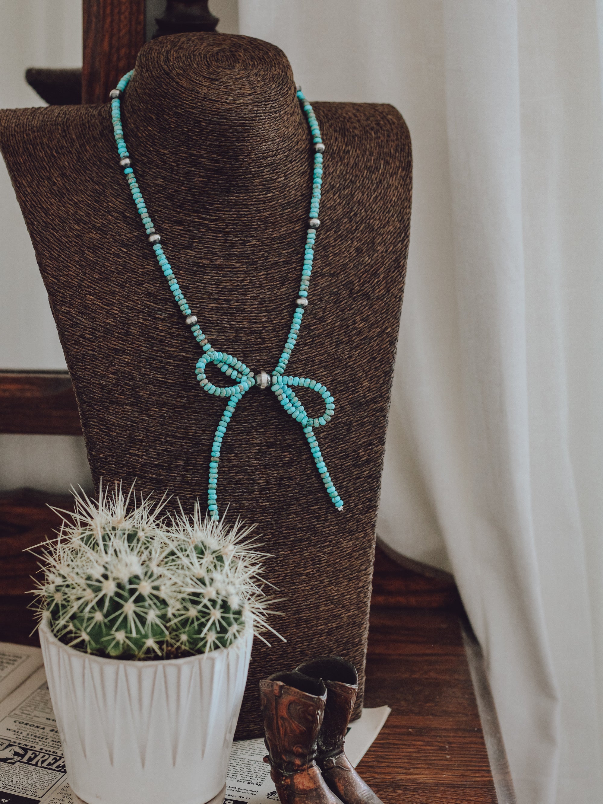 Turquoise & Pearl • Bow Necklace