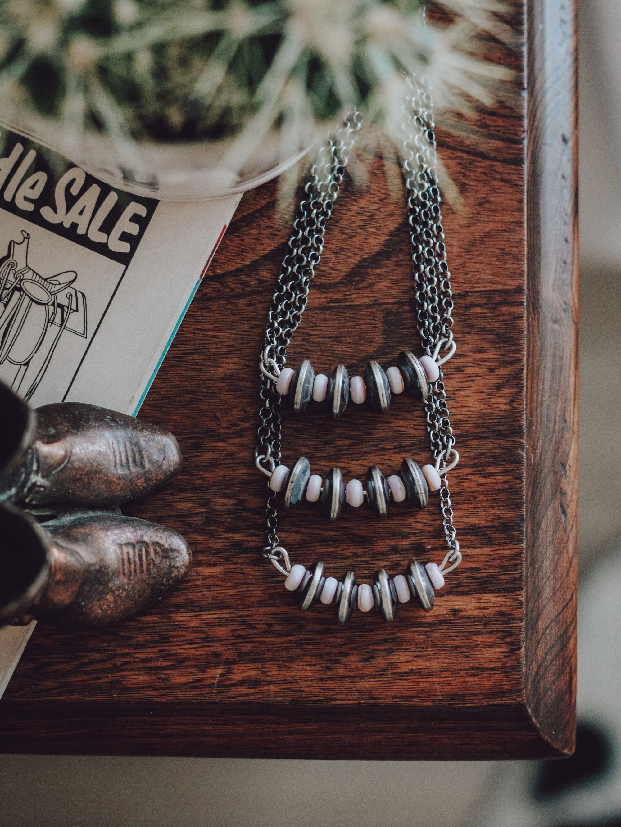 Pearl & Pink Conch • Bar Necklace