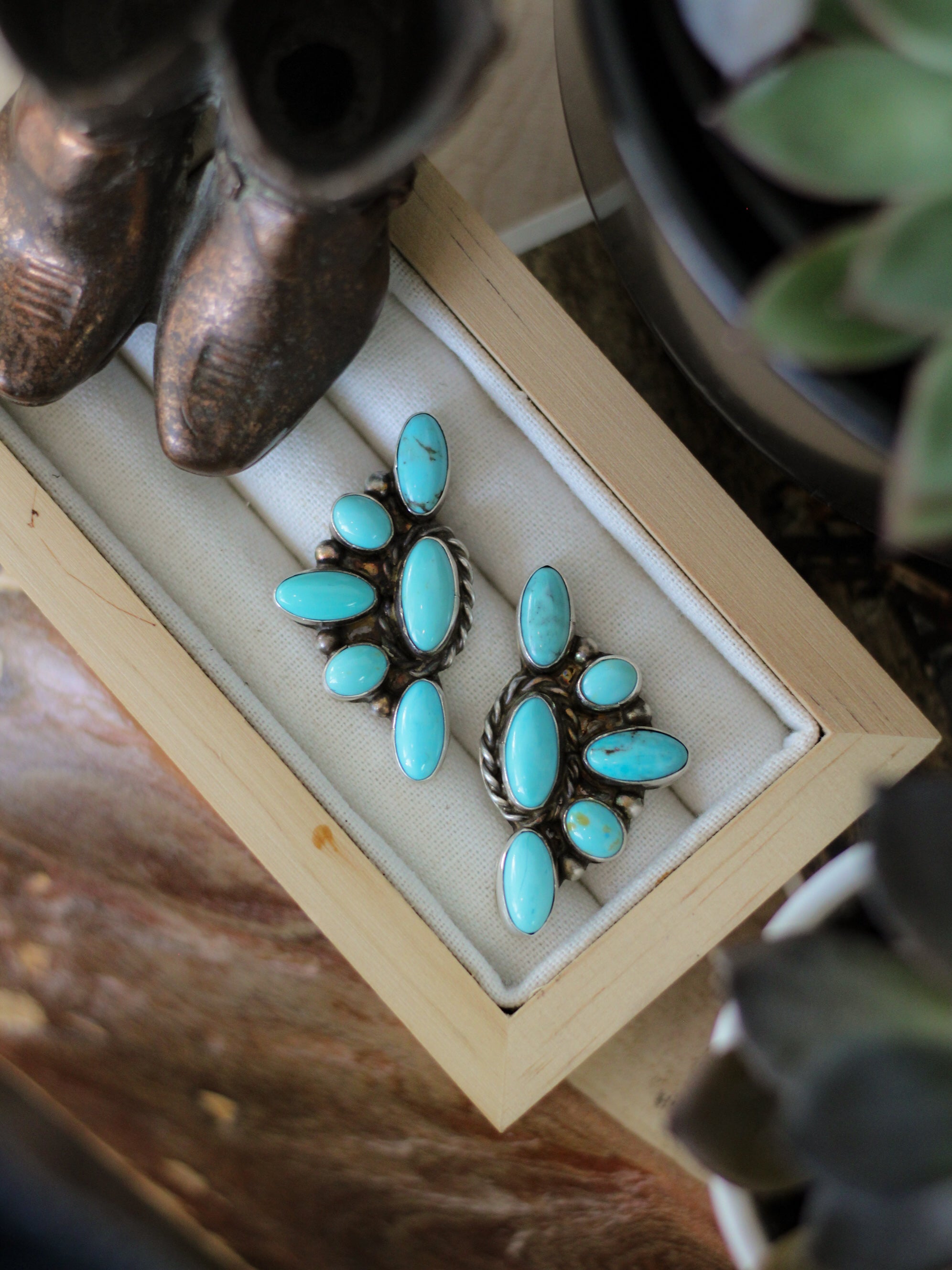 Jasper • Kingman Turquoise Half Cluster Earrings