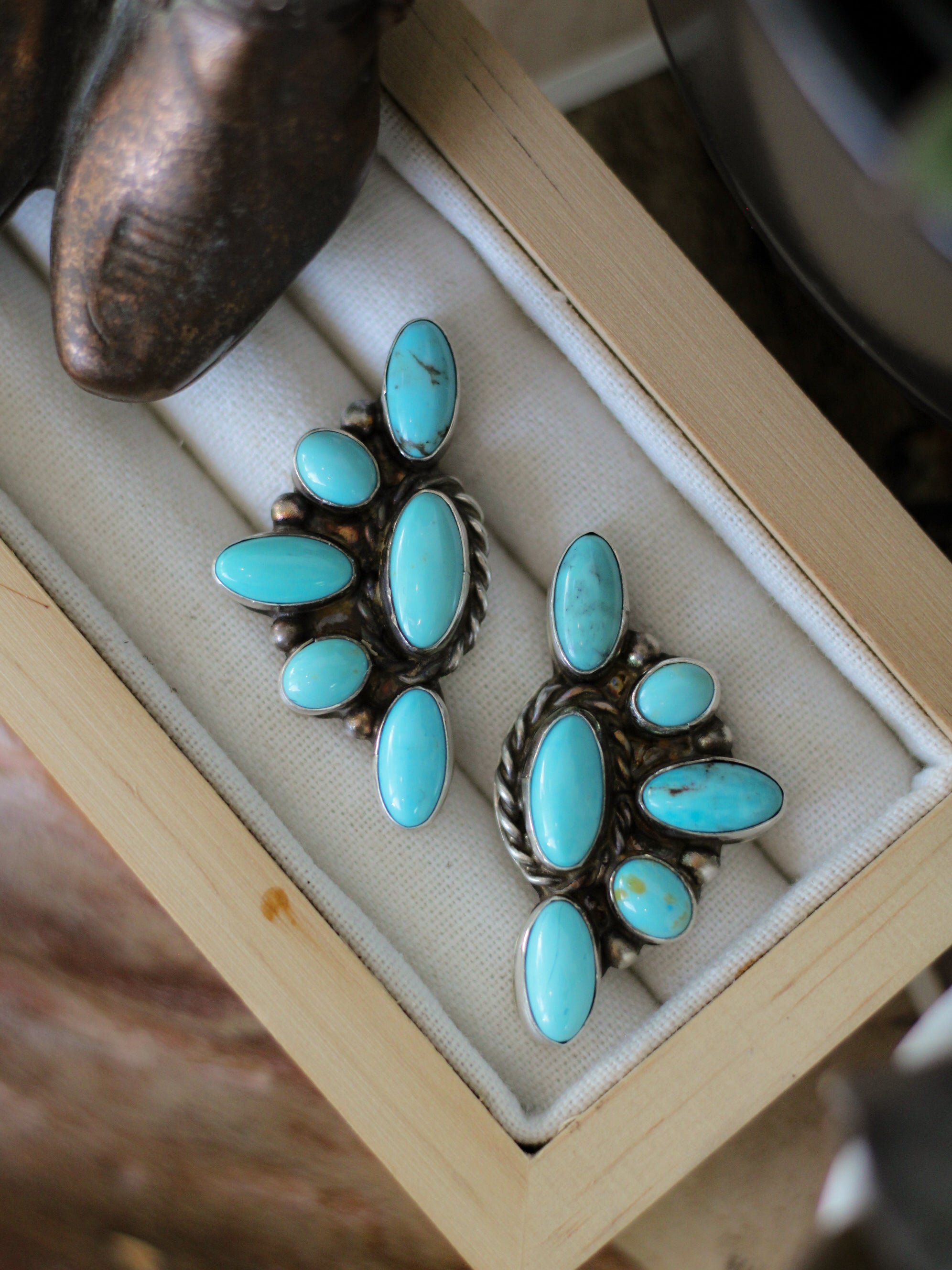 Jasper • Kingman Turquoise Half Cluster Earrings