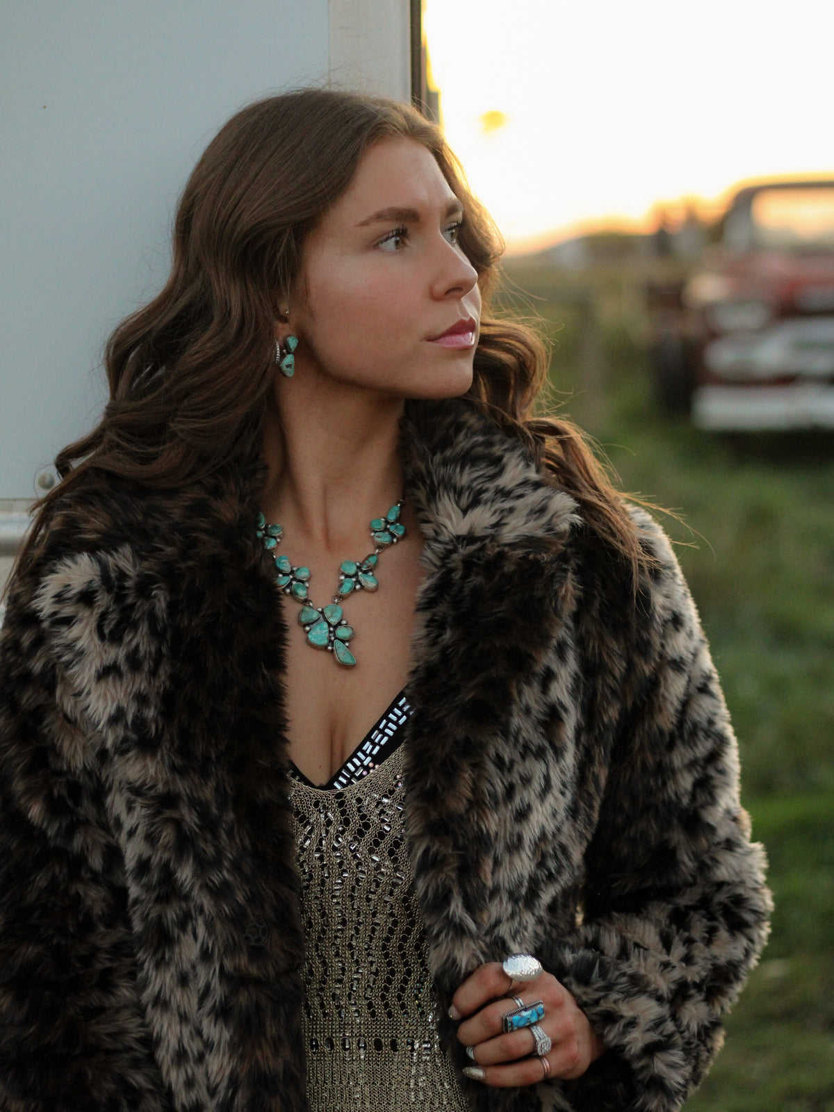 Tierney • Fox Turquoise Cluster Necklace Set
