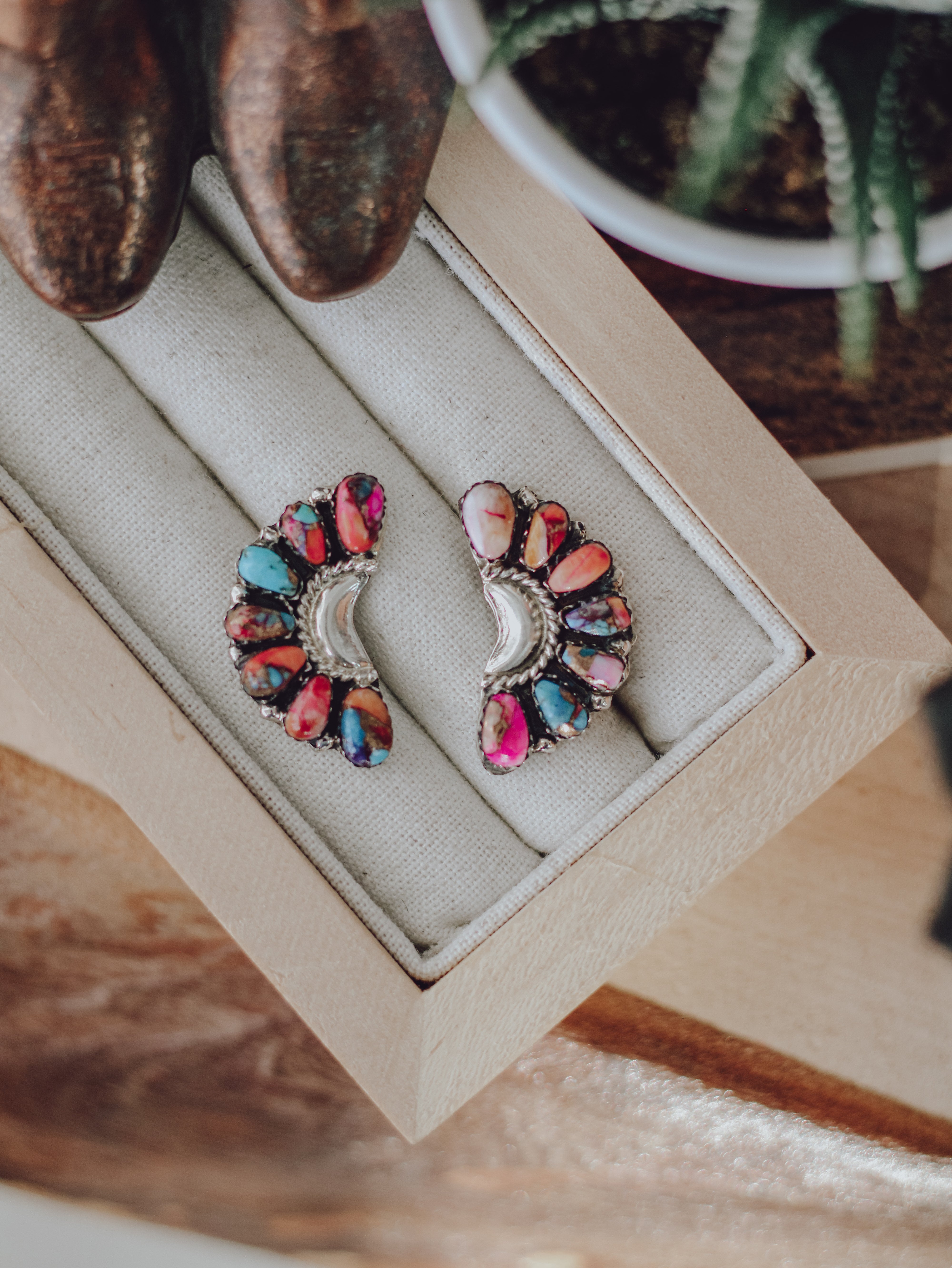 Abilene • Pink Dahlia Half Cluster Earrings