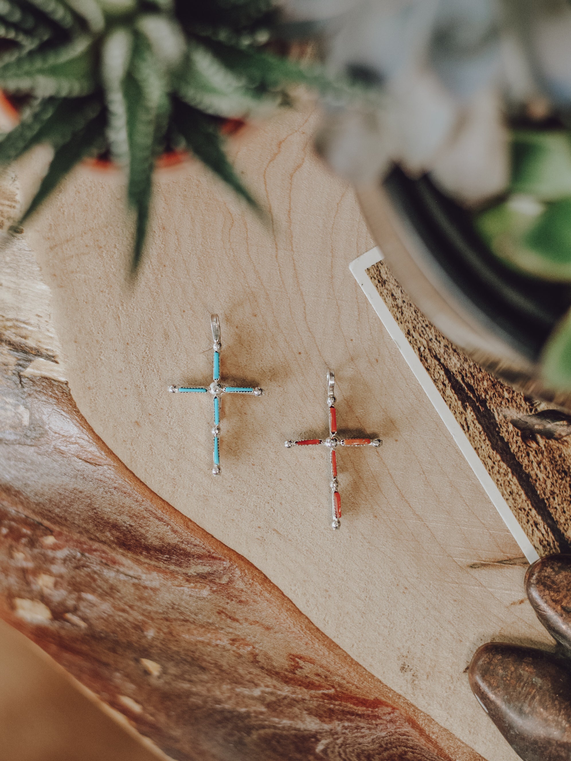 Kingsley • Sleeping Beauty & Coral Reversible Cross Pendant