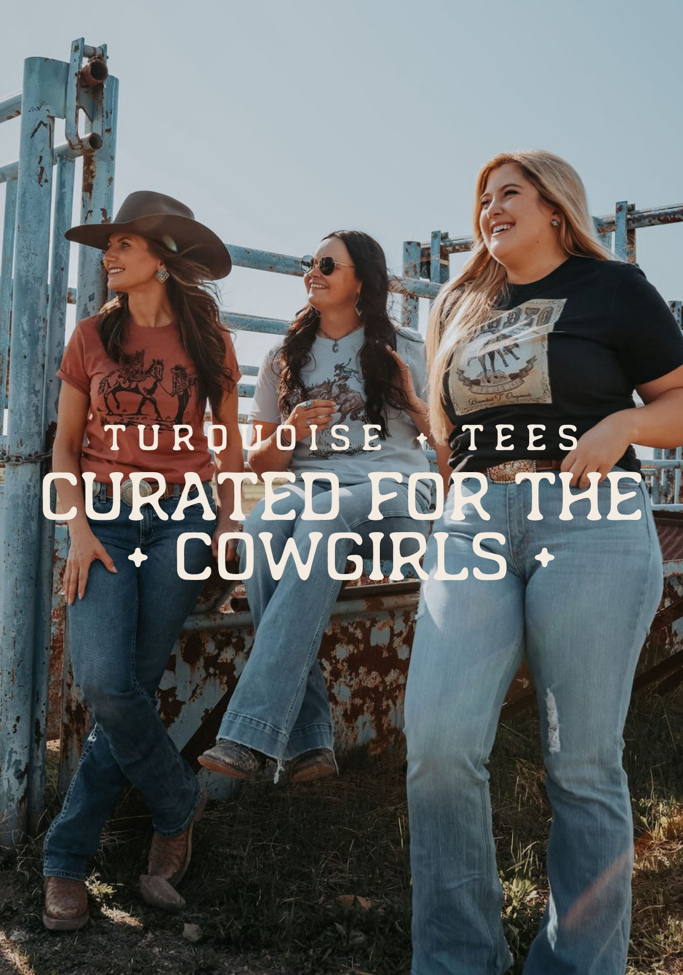 3 Cowgirls wearing western graphic tees